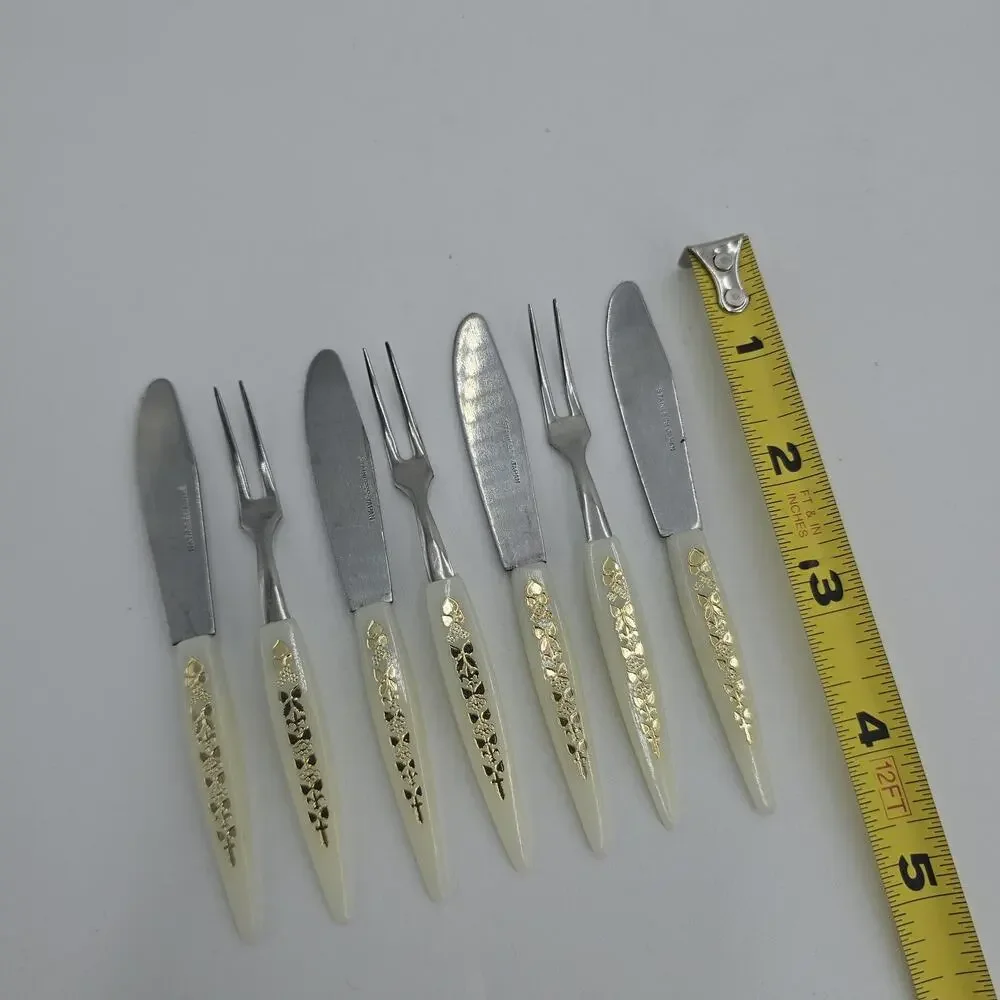 Vtg MCM 1950s Cocktail Fork Knive Utensils Set Dessert Fruit Cheese Japan